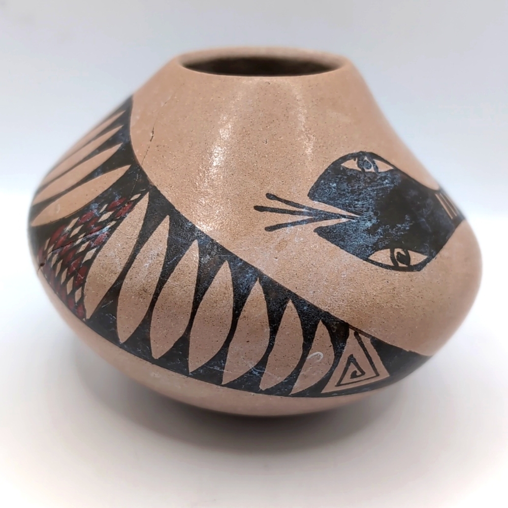 Mata Ortiz Mexico Polychrome Clay Pottery Hand Painted Snake Seed Pot Vase - Picture 6 of 12